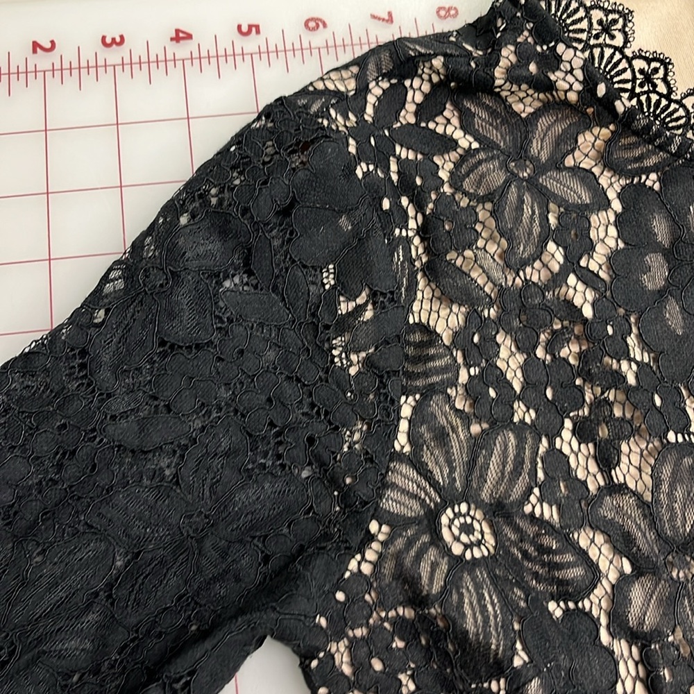 INA NWT Lace Ruffle Tulle Long SLV Hi Neck Black Cocktail Party Guest Dress SZ S - Picture 3 of 16
